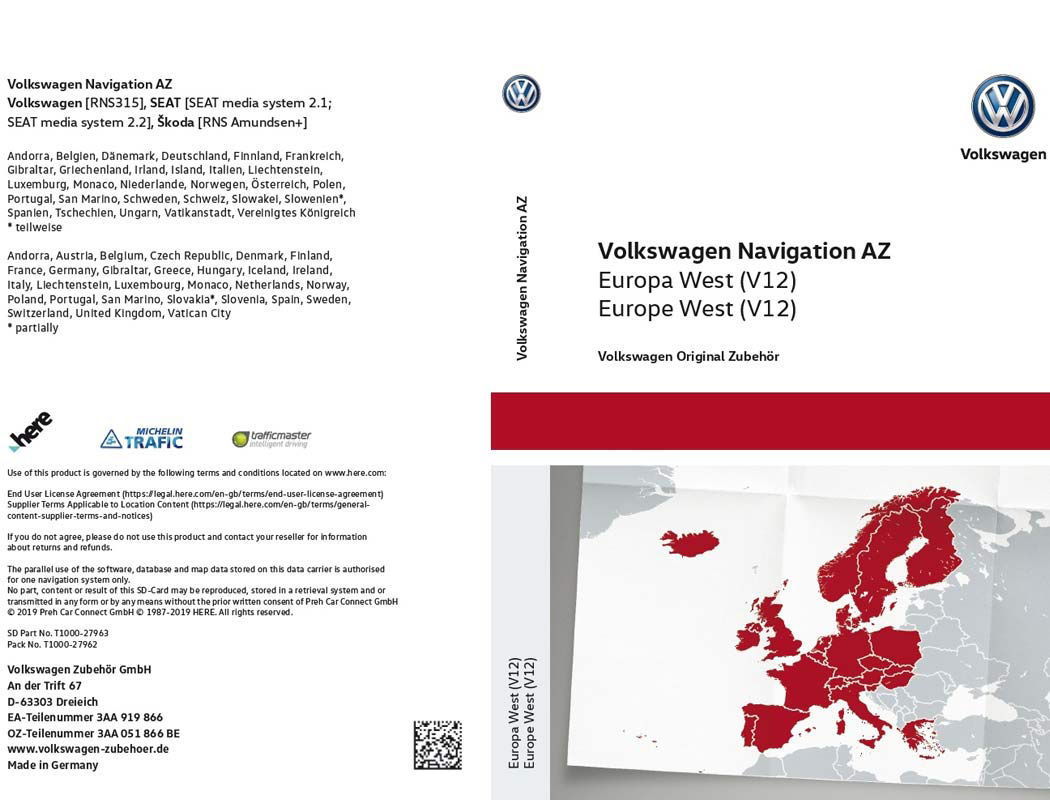 Mapy nawigacyjne krajów Europy Zachodniej RNS 315 . Wersja V12