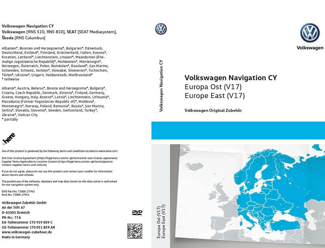 DVD z mapami nawigacyjnymi krajów Europy Wschodniej RNS 510/810. Wersja V17