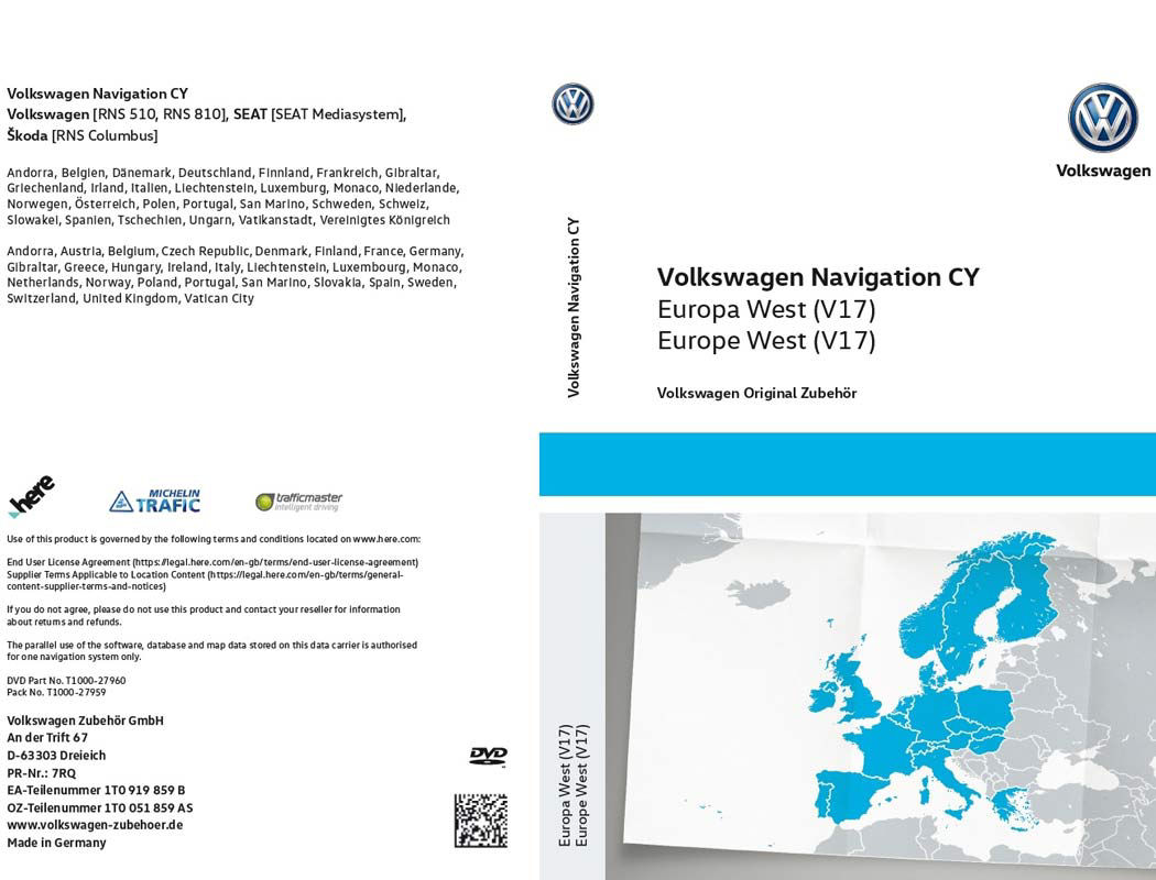 DVD z mapami nawigacyjnymi krajów Europy Zachodniej  RNS 510/810. Wersja V17